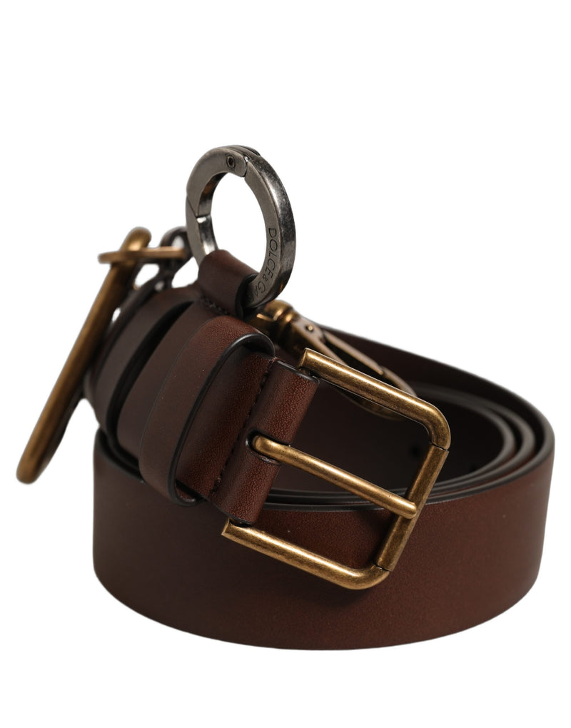 Ceinture Dolce & Gabbana en cuir marron avec boucle mousqueton dorée pour homme