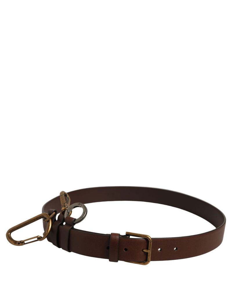 Ceinture Dolce & Gabbana en cuir marron avec boucle mousqueton dorée pour homme