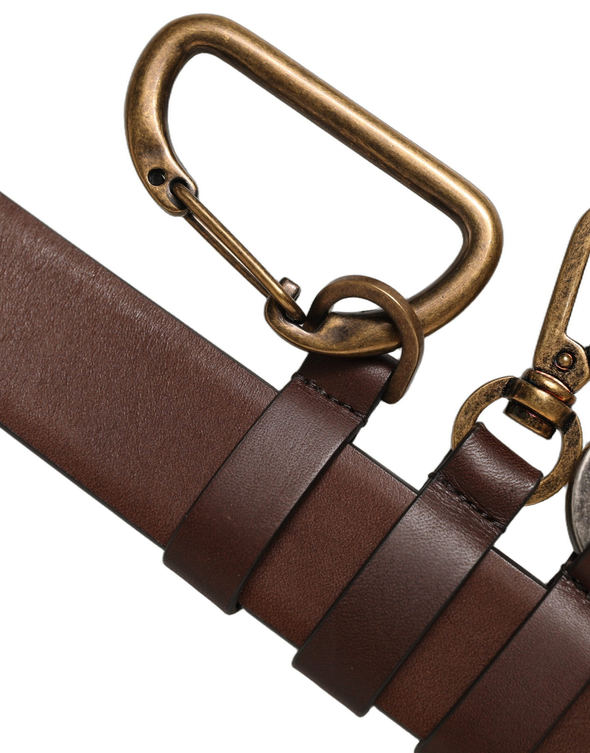 Ceinture Dolce & Gabbana en cuir marron avec boucle mousqueton dorée pour homme