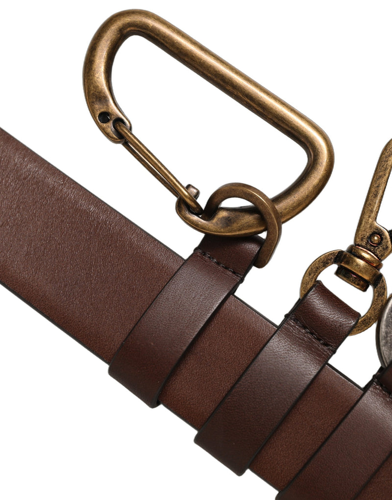 Ceinture Dolce & Gabbana en cuir marron avec boucle mousqueton dorée pour homme