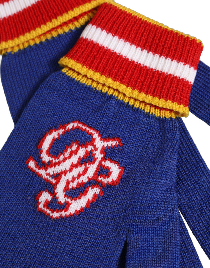 Gants Dolce & Gabbana en Laine Rayée Bleue avec Logo DG Brodé
