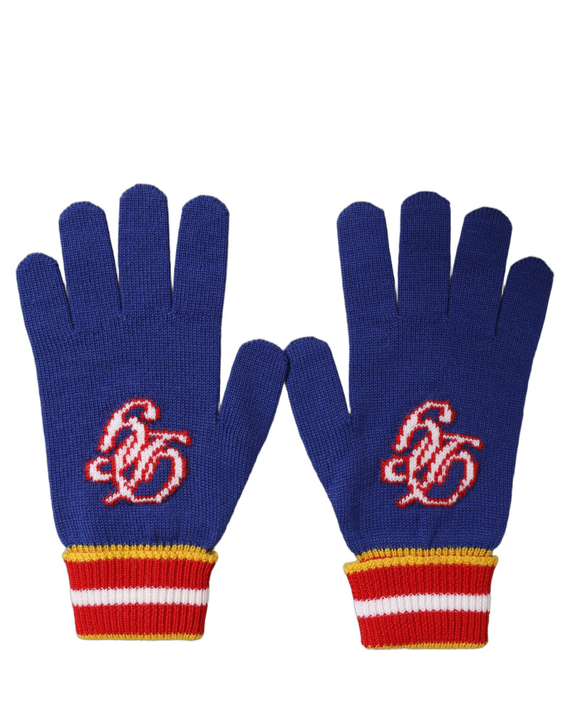 Gants Dolce & Gabbana en Laine Rayée Bleue avec Logo DG Brodé