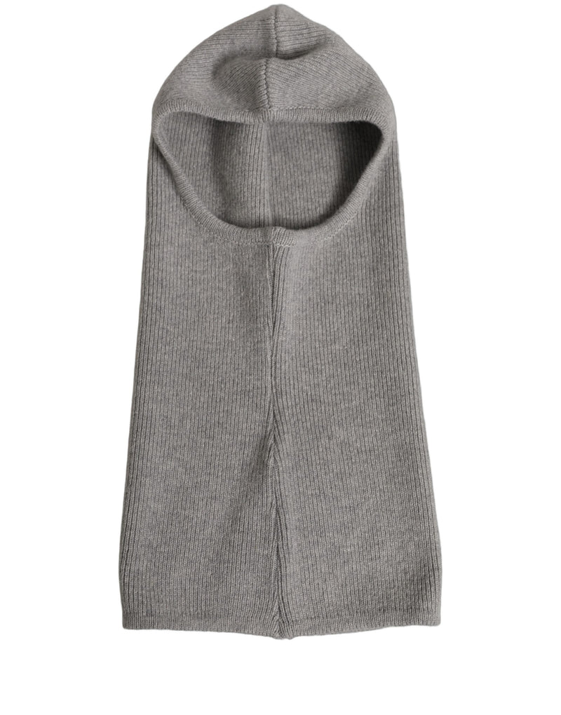 Dolce & Gabbana Homme Cagoule Bonnet Écharpe Tricot Côtelé Laine Grise Taille Unique