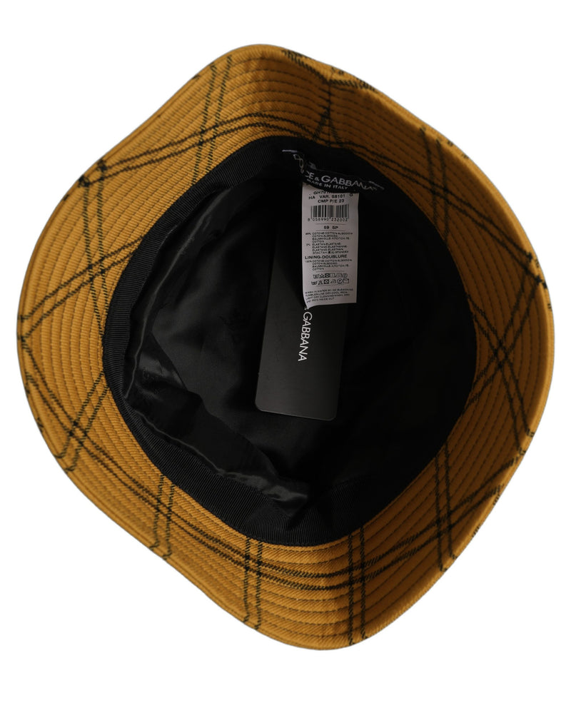 Dolce & Gabbana Casquette Bob Homme à Carreaux Jaune Foncé et Bord Large