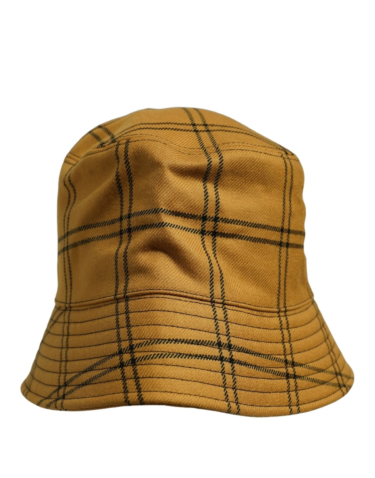 Dolce & Gabbana Casquette Bob Homme à Carreaux Jaune Foncé et Bord Large