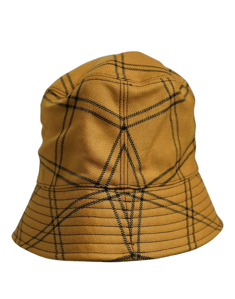 Dolce & Gabbana Casquette Bob Homme à Carreaux Jaune Foncé et Bord Large