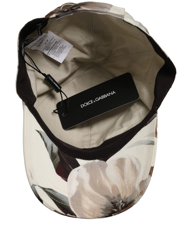 Casquette de baseball en coton beige à fleurs Dolce & Gabbana pour homme