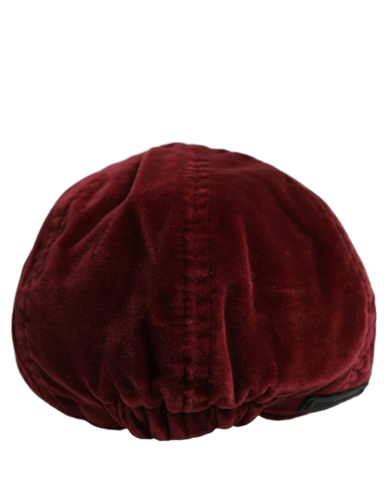 Dolce & Gabbana Men Dark Red Cotton Newsboy Capello Cabbie Hat