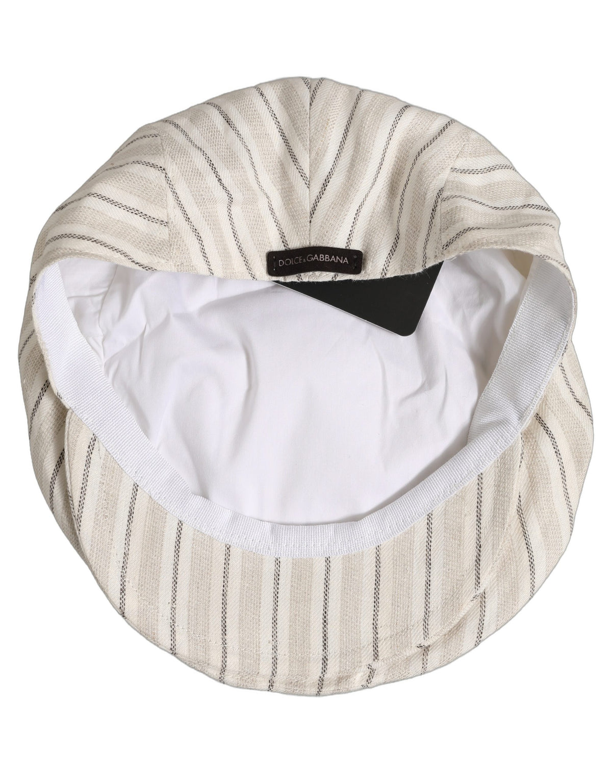 Casquette plate Dolce & Gabbana en lin rayé blanc cassé pour homme