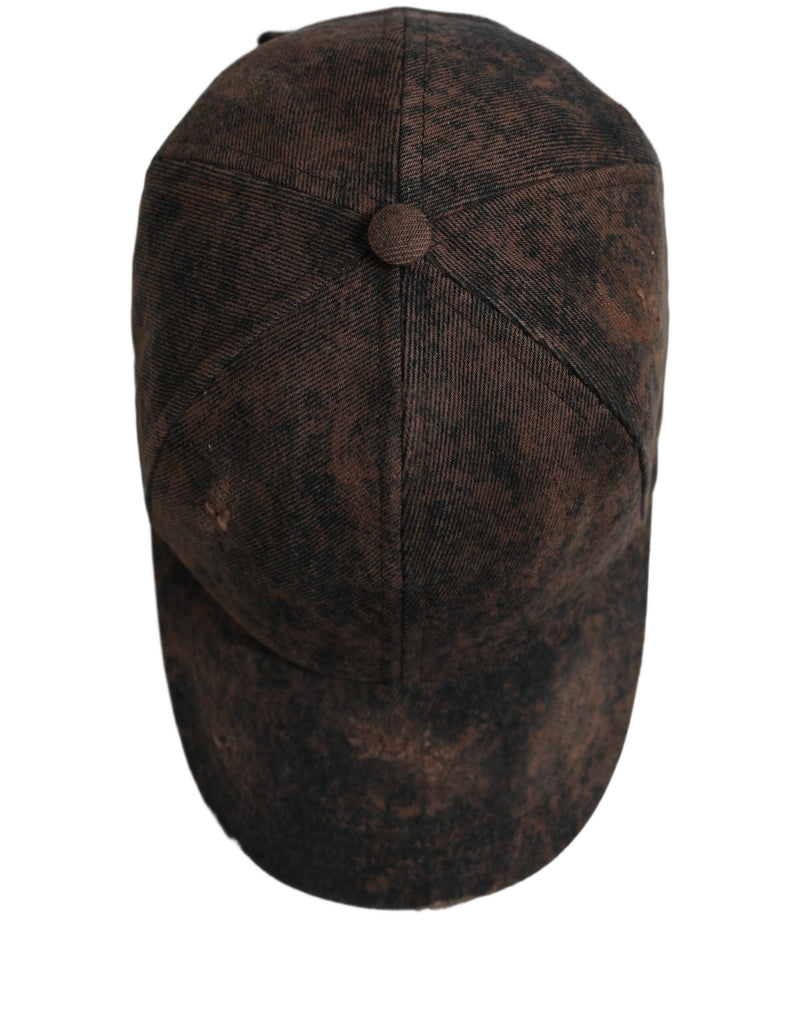 Dolce & Gabbana Men Brown Cotton Distressed Baseball Cap Hat