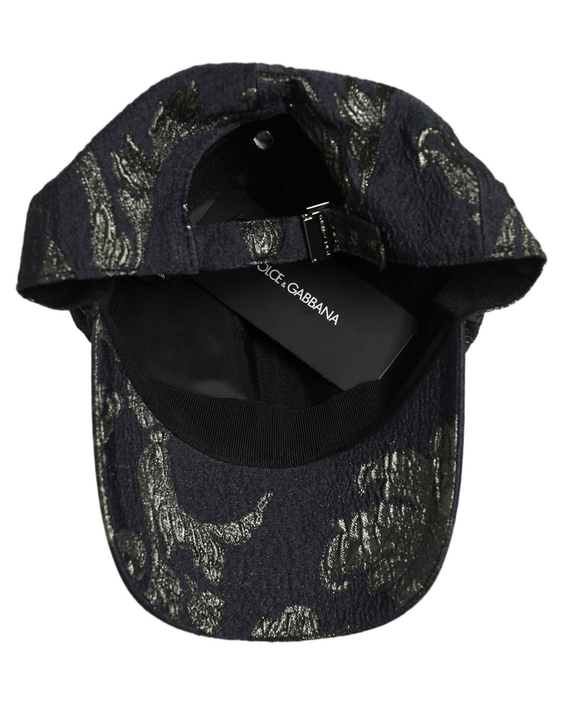 Dolce & Gabbana Men Black Floral Barocco Cotton Baseball Cap Hat