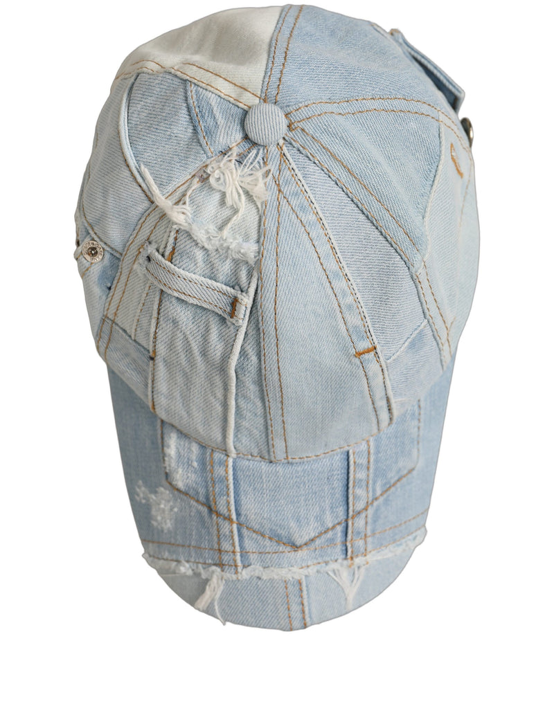 Casquette de baseball en jean de coton patchwork bleu Dolce & Gabbana pour homme