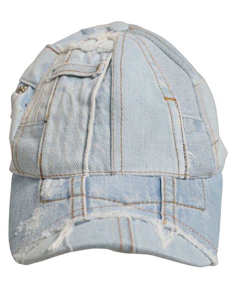 Casquette de baseball en jean de coton patchwork bleu Dolce & Gabbana pour homme