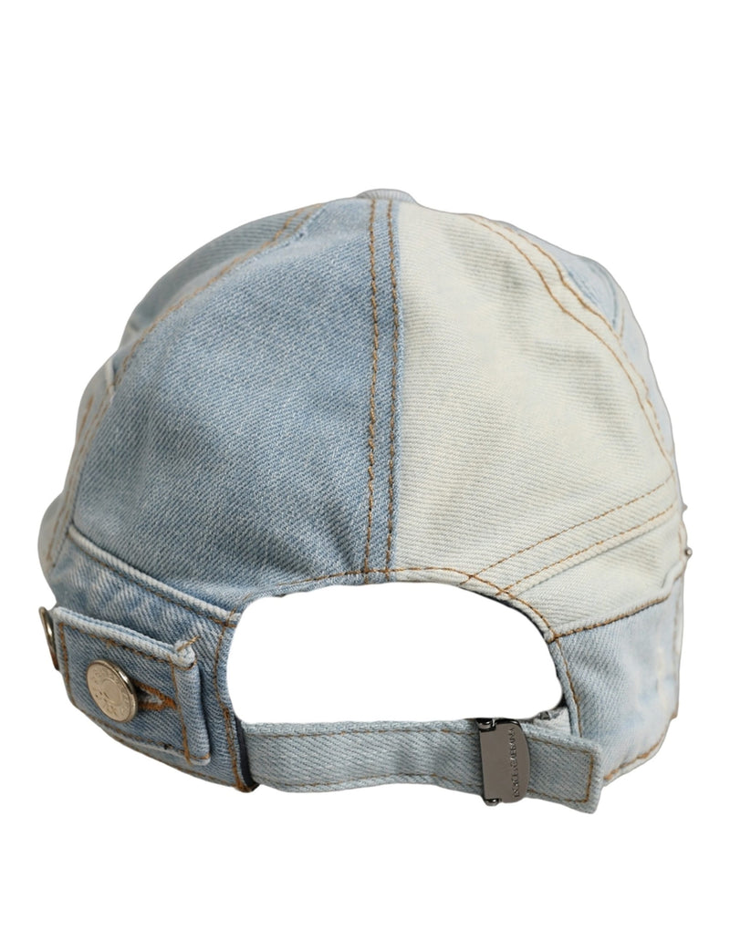 Casquette de baseball en jean de coton patchwork bleu Dolce & Gabbana pour homme