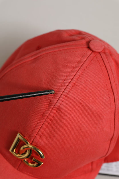 Dolce & Gabbana Men Red Cotton DG Logo Plaque Baseball Cap Hat