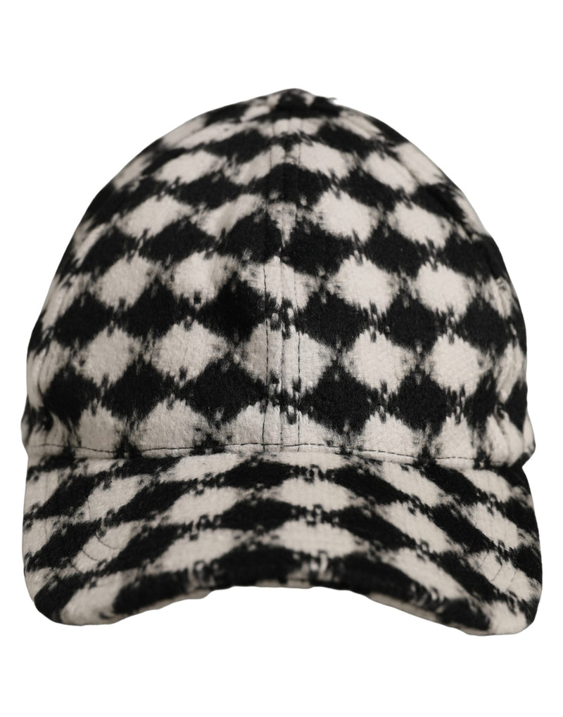Casquette de baseball en laine Dolce & Gabbana pour homme noire et blanche à motif diamant