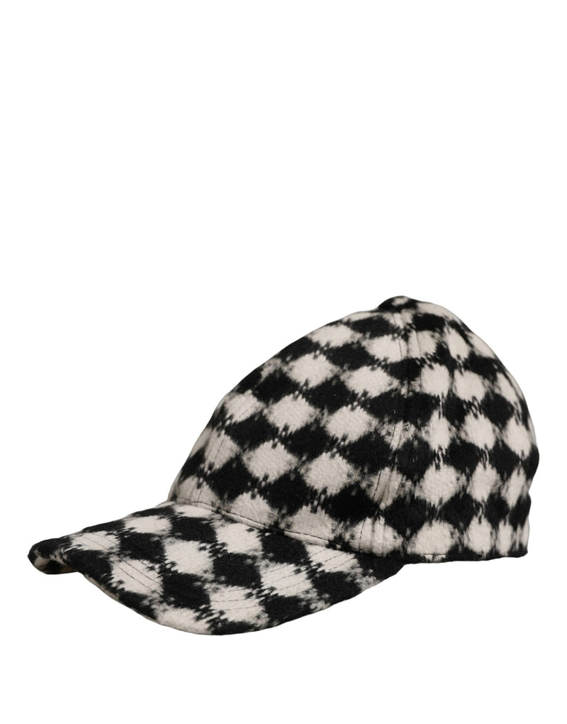 Casquette de baseball en laine Dolce & Gabbana pour homme noire et blanche à motif diamant
