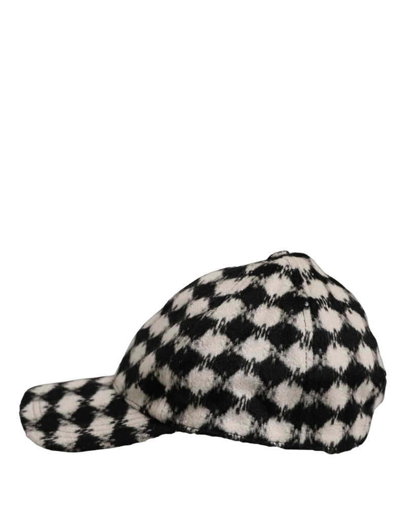 Casquette de baseball en laine Dolce & Gabbana pour homme noire et blanche à motif diamant