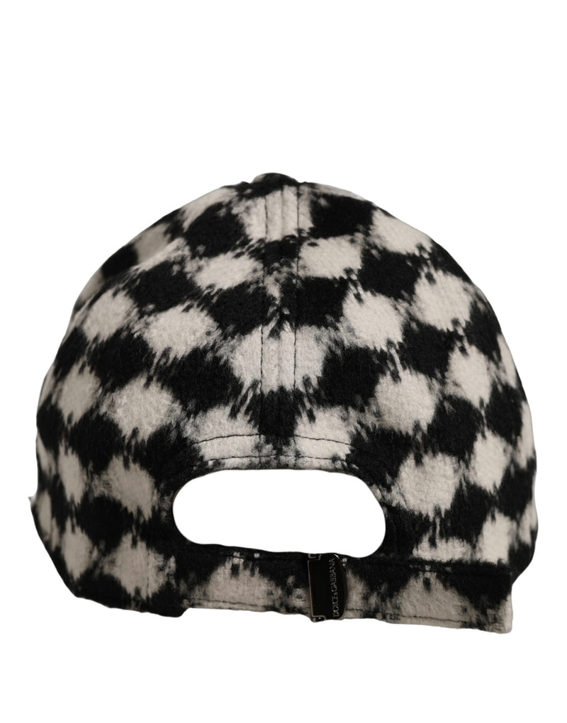 Casquette de baseball en laine Dolce & Gabbana pour homme noire et blanche à motif diamant