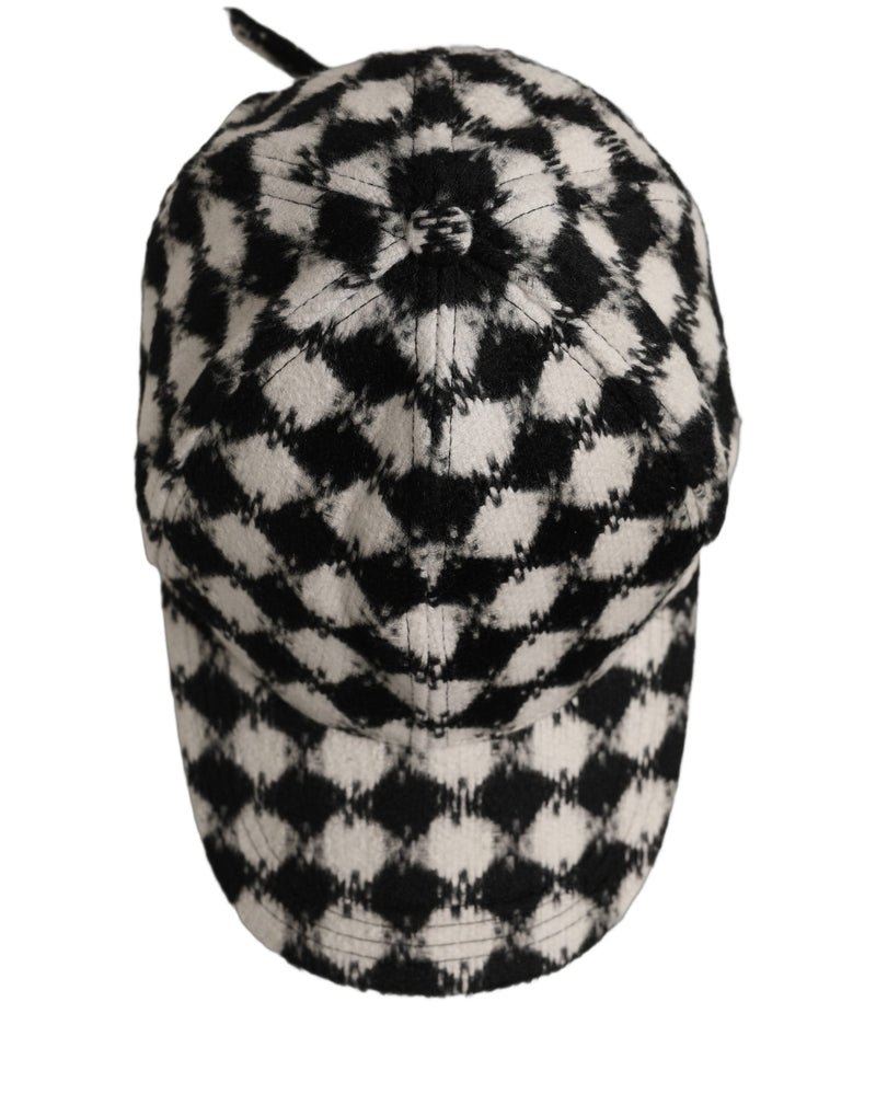 Casquette de baseball en laine Dolce & Gabbana pour homme noire et blanche à motif diamant