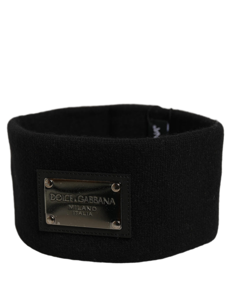 Bandeau Dolce & Gabbana pour homme en cachemire noir avec plaque logo, taille unique