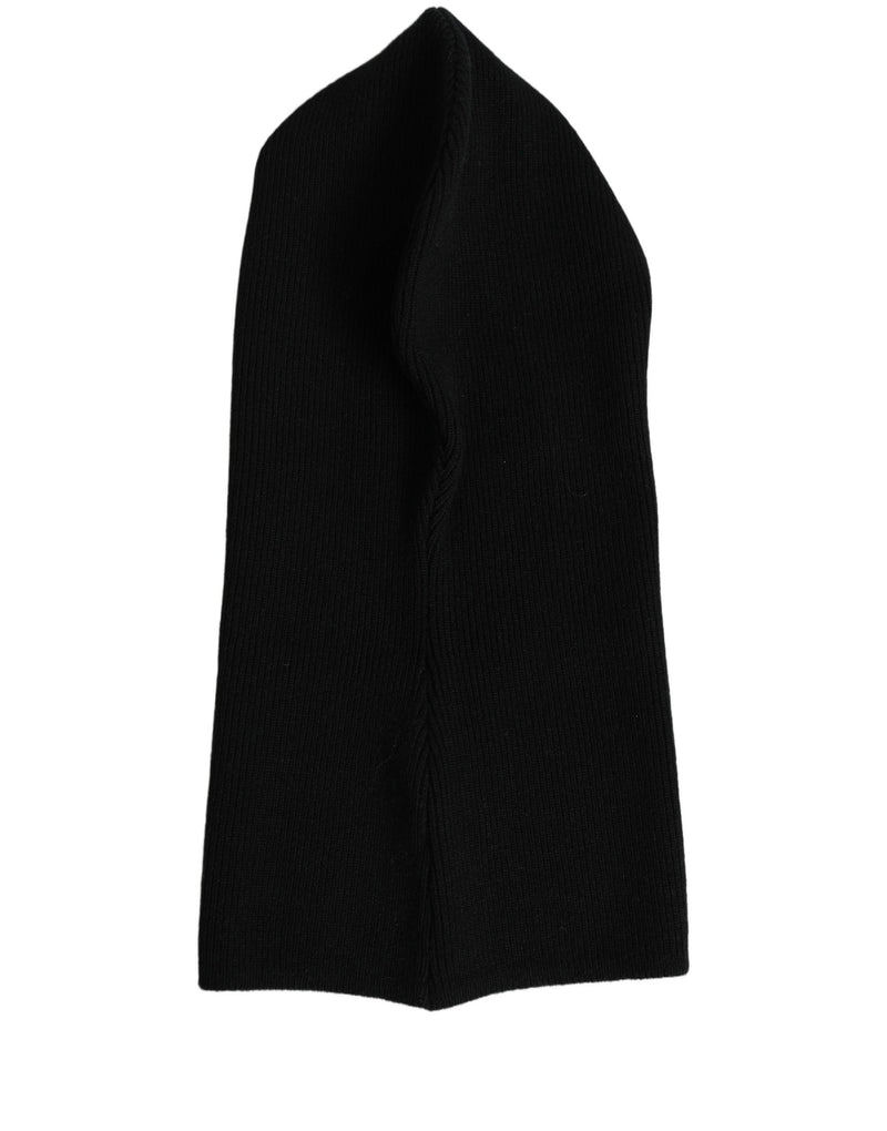 Dolce & Gabbana Homme Cagoule Bonnet Écharpe en Laine Noir Tricot Côtelé Taille Unique