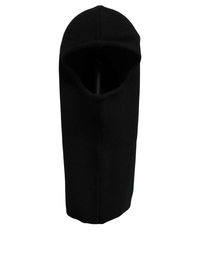 Dolce & Gabbana Homme Cagoule Bonnet Écharpe en Laine Noir Tricot Côtelé Taille Unique