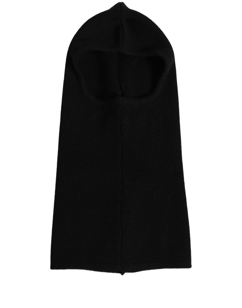 Dolce & Gabbana Homme Cagoule Bonnet Écharpe en Laine Noir Tricot Côtelé Taille Unique