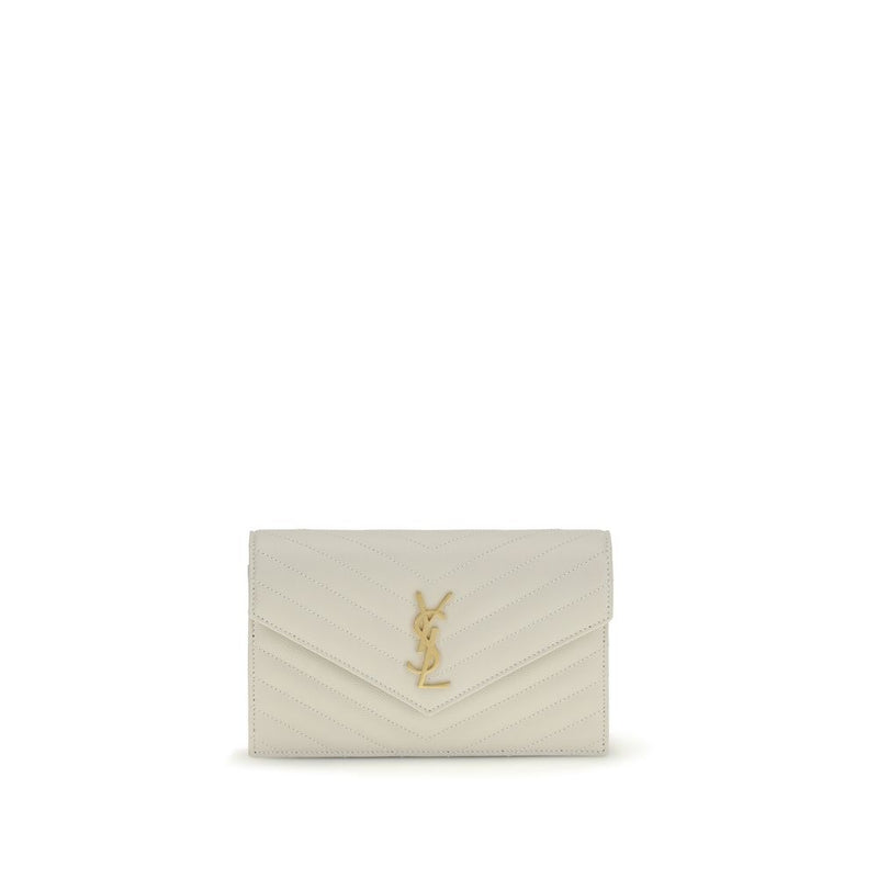 Portefeuille Bos Taurus en cuir de veau beige Saint Laurent