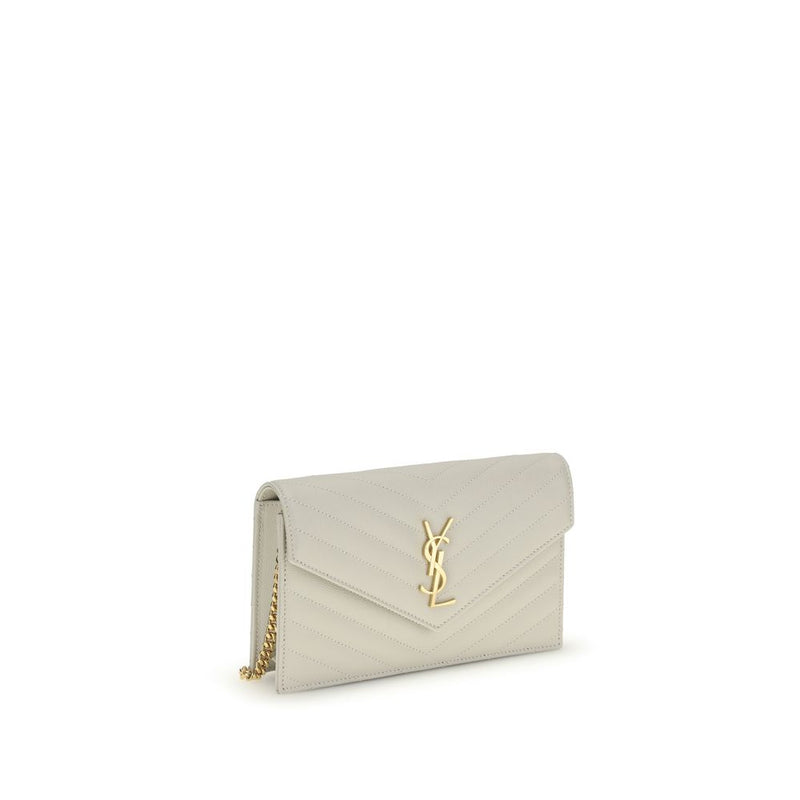 Portefeuille Bos Taurus en cuir de veau beige Saint Laurent