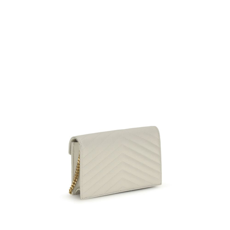 Portefeuille Bos Taurus en cuir de veau beige Saint Laurent