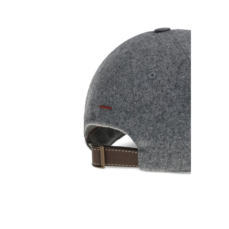 Brunello Cucinelli Casquette Oves Aries en Laine Grise