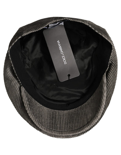 Dolce & Gabbana Men Grey Cotton Corduroy Cloth Newsboy Cap Hat