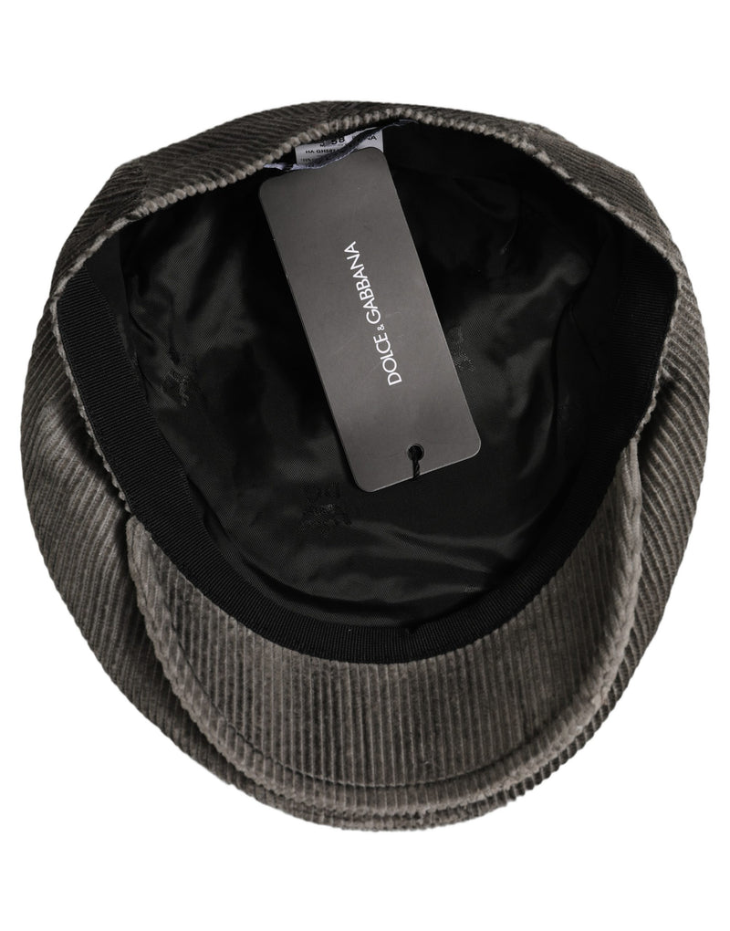 Casquette Gavroche Dolce & Gabbana Homme en Coton et Velours Côtelé Gris