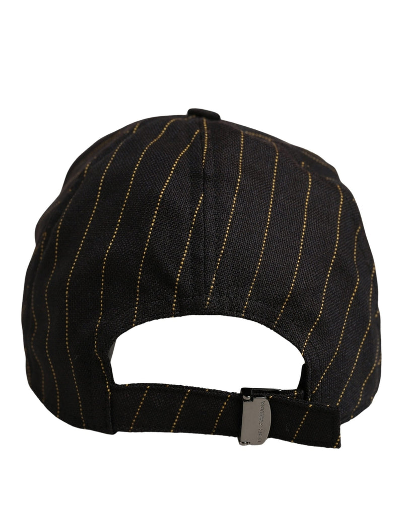 Dolce & Gabbana Black Gold Pinstriped Cotton Baseball Cap Hat