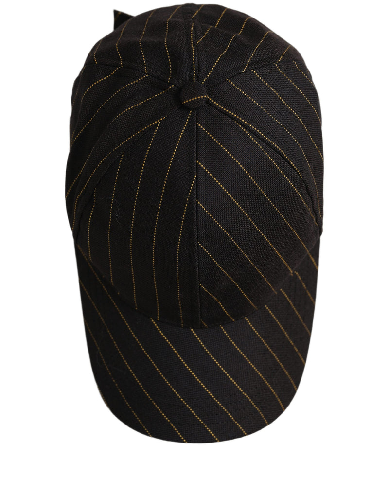 Dolce & Gabbana Black Gold Pinstriped Cotton Baseball Cap Hat