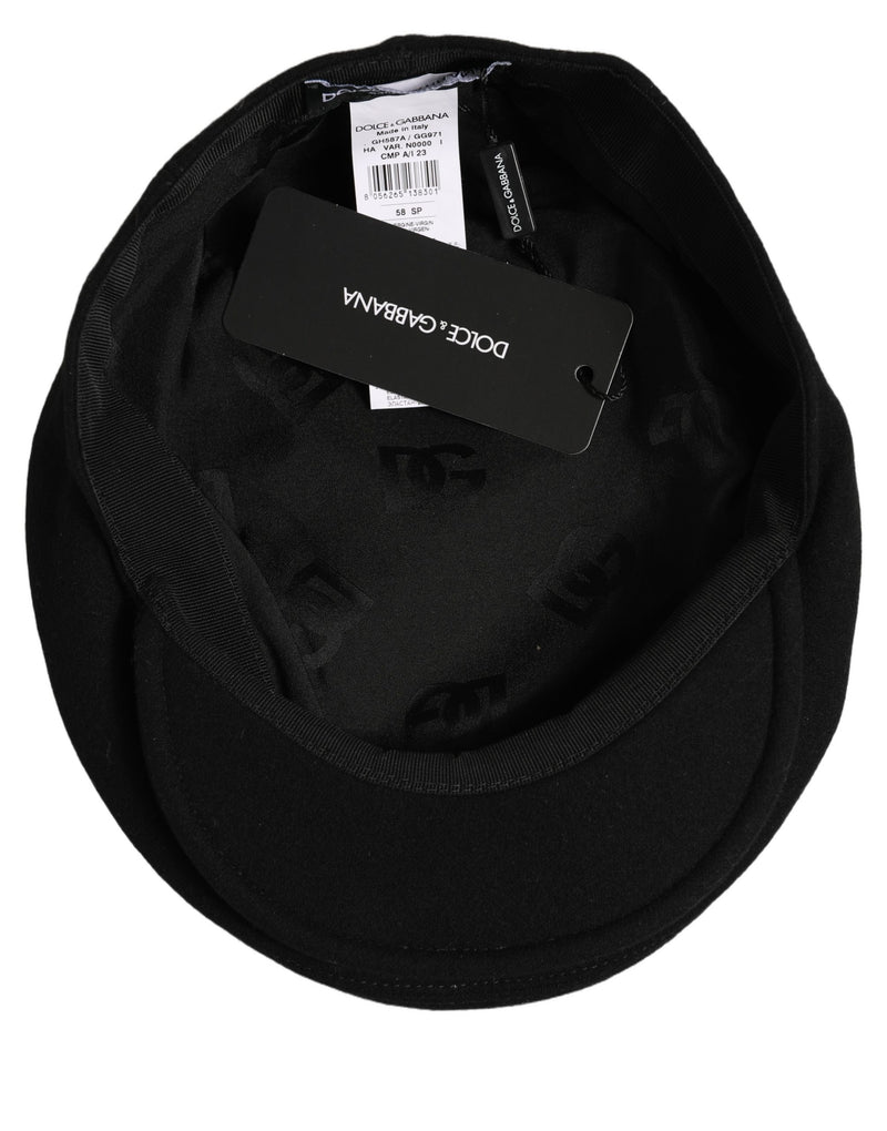 Dolce & Gabbana Men Black Wool Blend Flat Cloth Newsboy Cap Hat