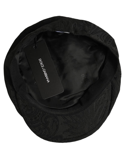 Dolce & Gabbana Men Black Floral Jacquard Newsboy Capello Hat