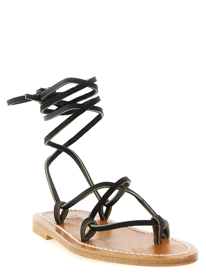 K.JACQUES SAINT TROPEZ Sandales plates en cuir de vachette noir
