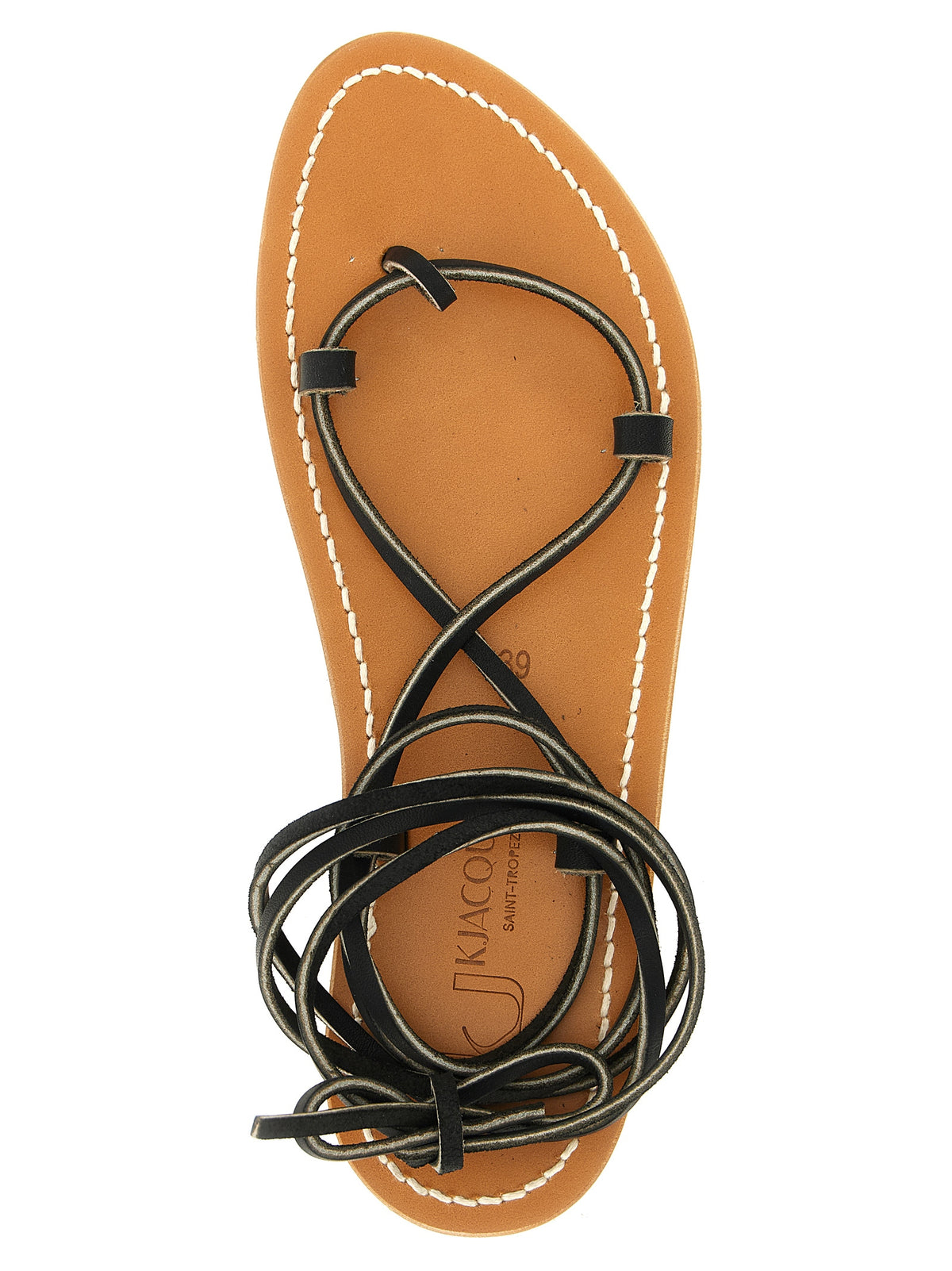 K.JACQUES SAINT TROPEZ Sandales plates en cuir de vachette noir