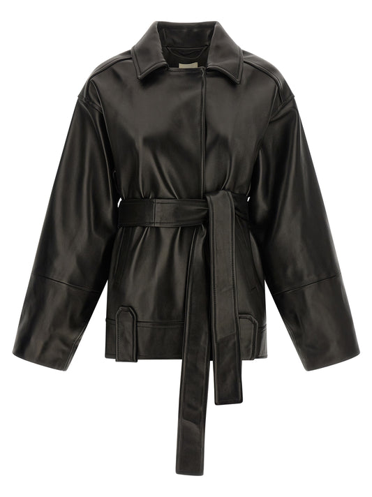 Veste en cuir d'agneau noire Khaite