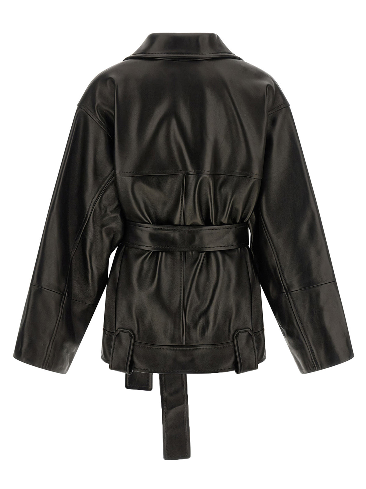 Veste en cuir d'agneau noire Khaite