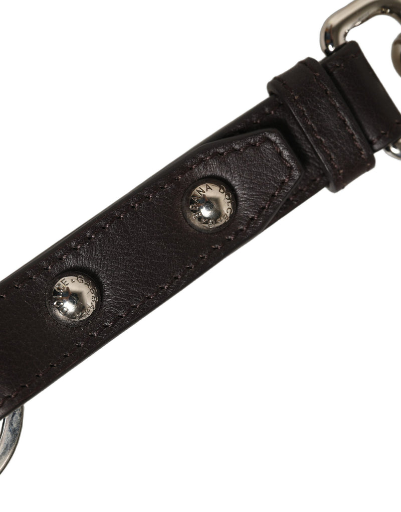 Porte-clés Dolce & Gabbana en cuir noir uni et laiton argenté