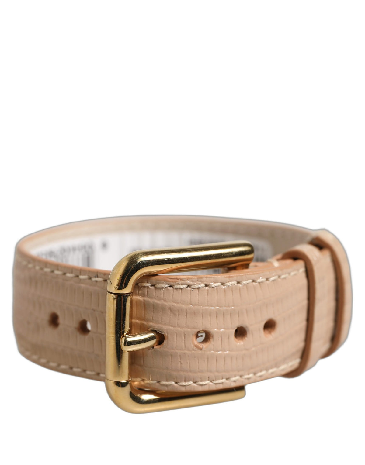 Bracelet Dolce & Gabbana en cuir texturé beige et boucle ardillon dorée