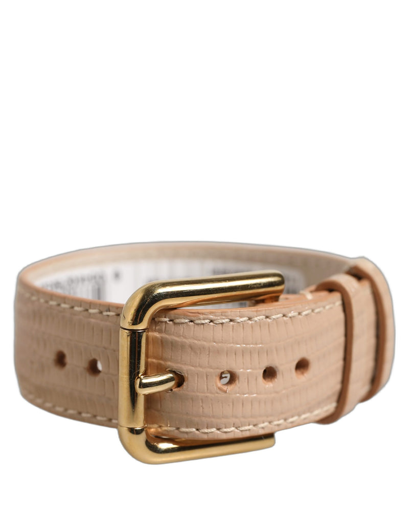 Bracelet Dolce & Gabbana en cuir texturé beige et boucle ardillon dorée