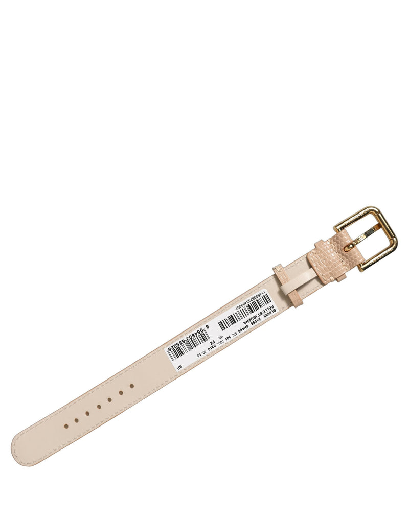 Bracelet Dolce & Gabbana en cuir texturé beige et boucle ardillon dorée