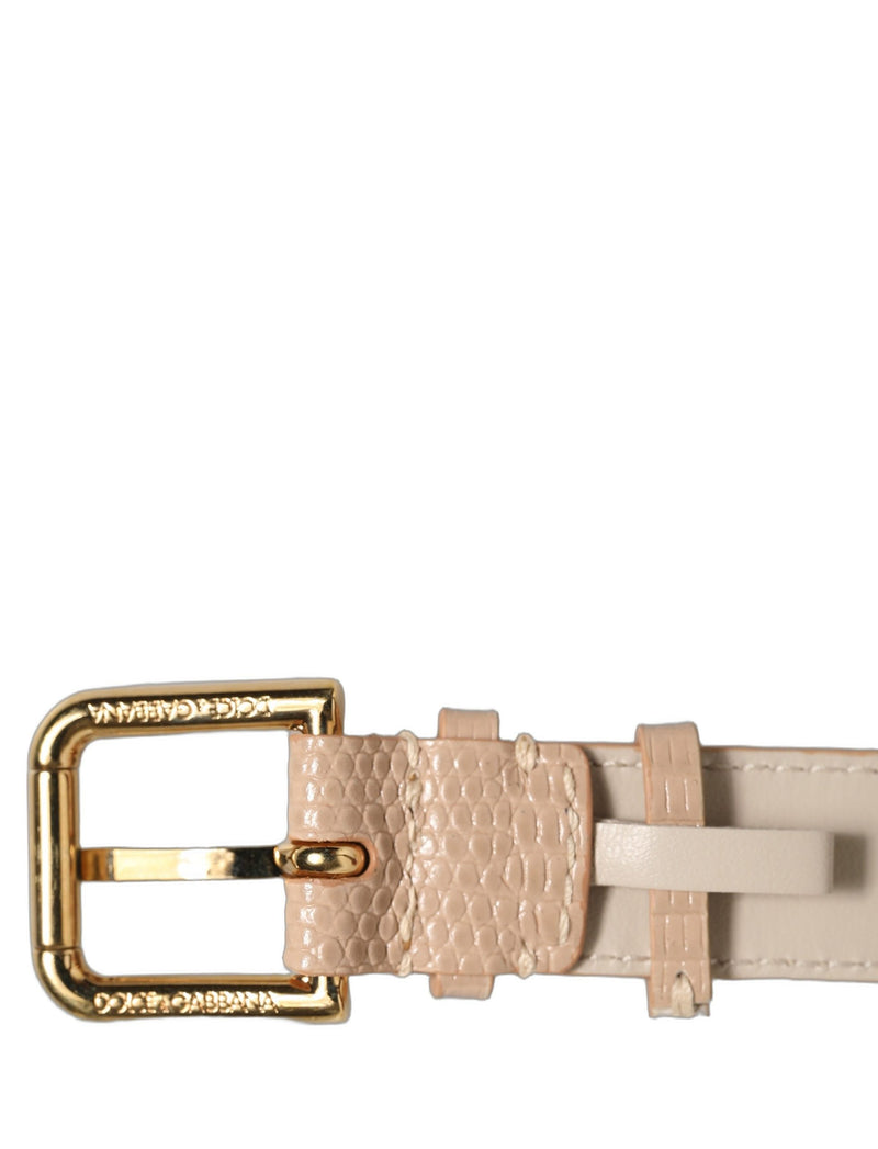 Bracelet Dolce & Gabbana en cuir texturé beige et boucle ardillon dorée