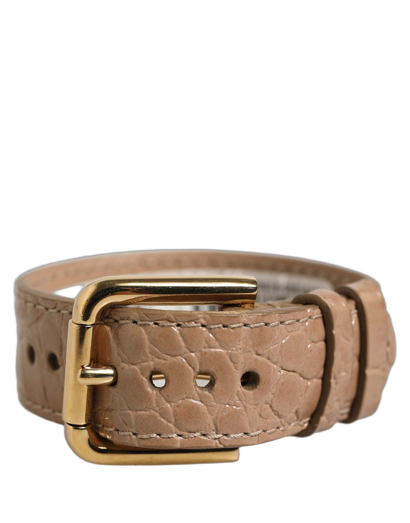 Bracelet Ceinture Dolce & Gabbana en Cuir Gaufré Marron avec Boucle Dorée