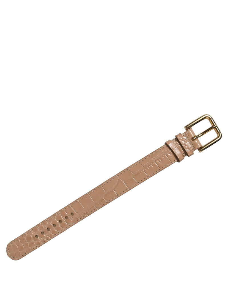 Bracelet Ceinture Dolce & Gabbana en Cuir Gaufré Marron avec Boucle Dorée