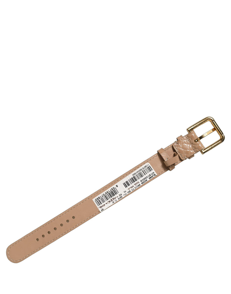 Bracelet Ceinture Dolce & Gabbana en Cuir Gaufré Marron avec Boucle Dorée